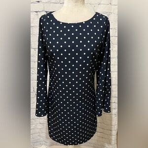 BANANA REPUBLIC Wide Cuff Navy Long Sleeve Polka Dot Shift Dress Size 4